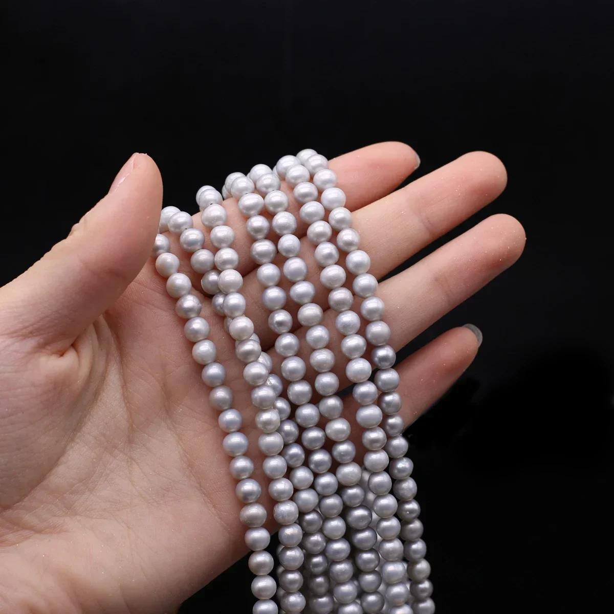 Natural Freshwater Grey Round Pearl Through Hole Bead 5-6mm Jewelry Making DIY Necklace Bracelet Wedding Gift 36cm