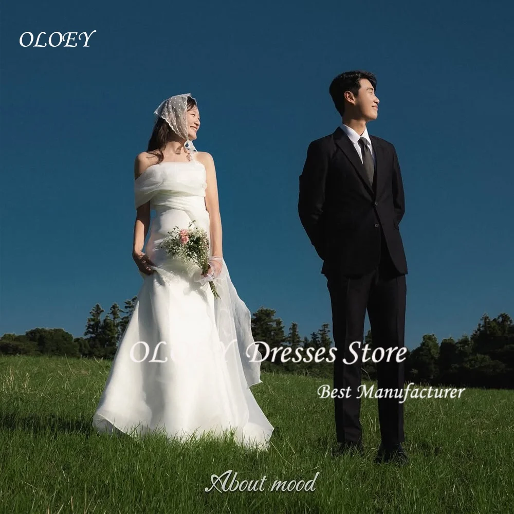 

OLOEY Simple Mermaid Organza Korea Wedding Dresses Photoshoot Customized Strapless Floor Length Bridal Gowns Garden Bride Dress