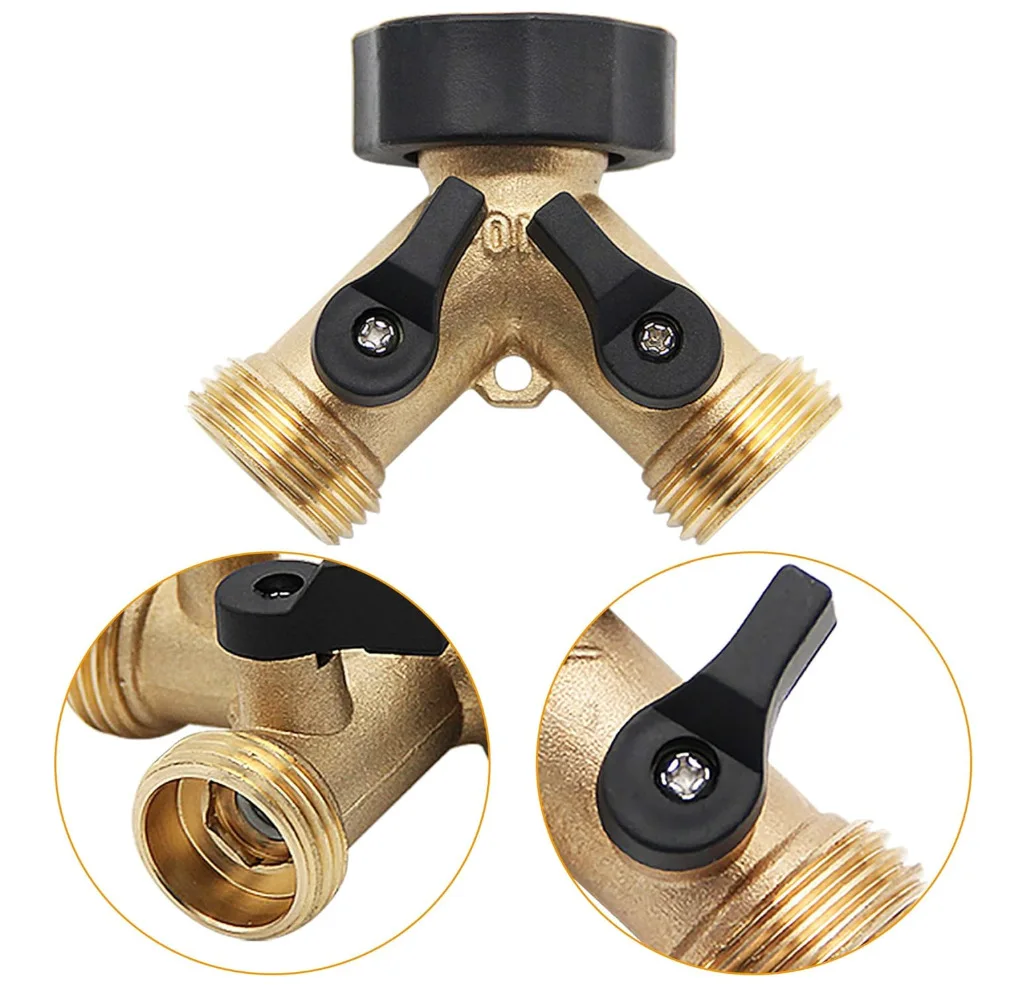 

Garden 3/4 Double Ball Valve Brass Faucet Diverter Water Pipe Y-type Ball Valve Garden Water Pipe Connector