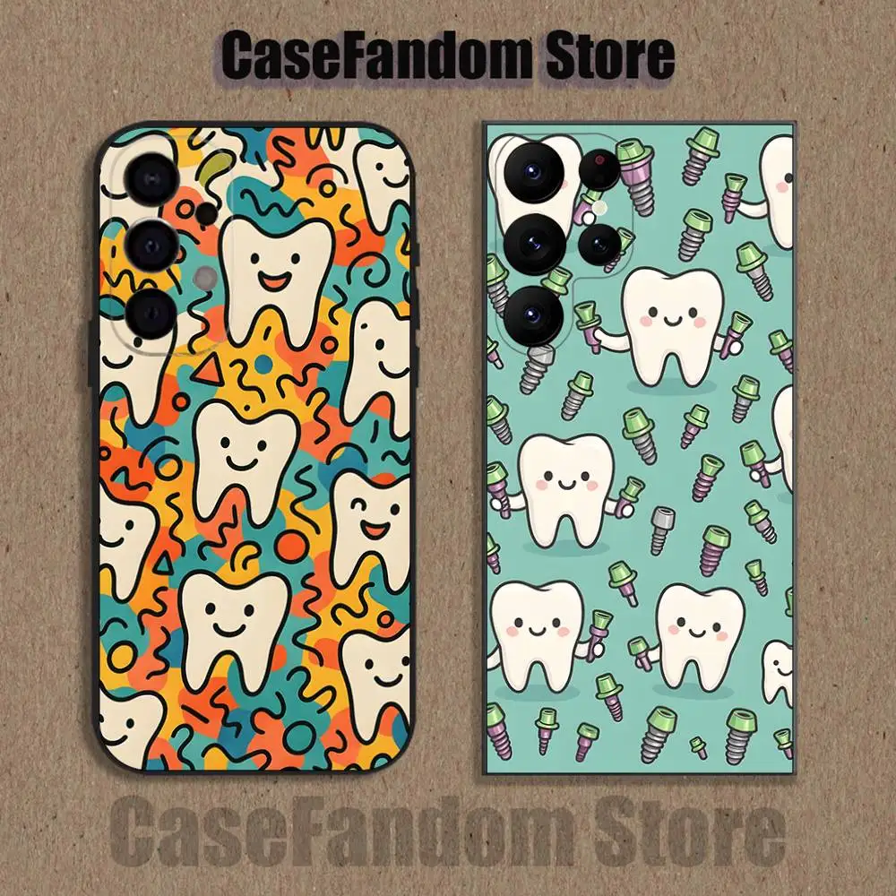 

Cartoon Teeth Dentist Shockproof Phone Case For Samsung S26,S25,S24,S21,S22,S23,S30,Ultra,S20,Plus,Fe,Lite,5G Black Cover