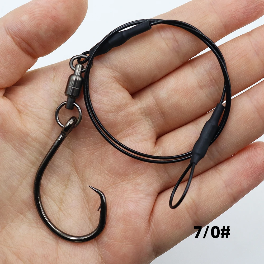 ZYZHE 1/5 Stück Angelleine 6/0 # 7/0 # 8/0 # 9/0 # 10/0 # Kreishaken mit Wirbel 49-Strang Stahlseil Salzwasser Bootsangel-Rigs – Detail 10