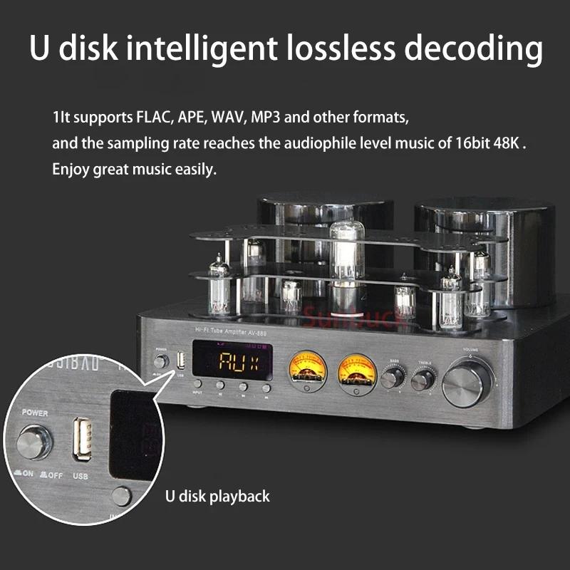 Sunbuck 200 واط + 200 واط 2.0 قناة بلوتوث المعدل WY2P 6U1 6A2 ECH81 hifi مُضخّم صوت 5200 1943 مضخم رقمي