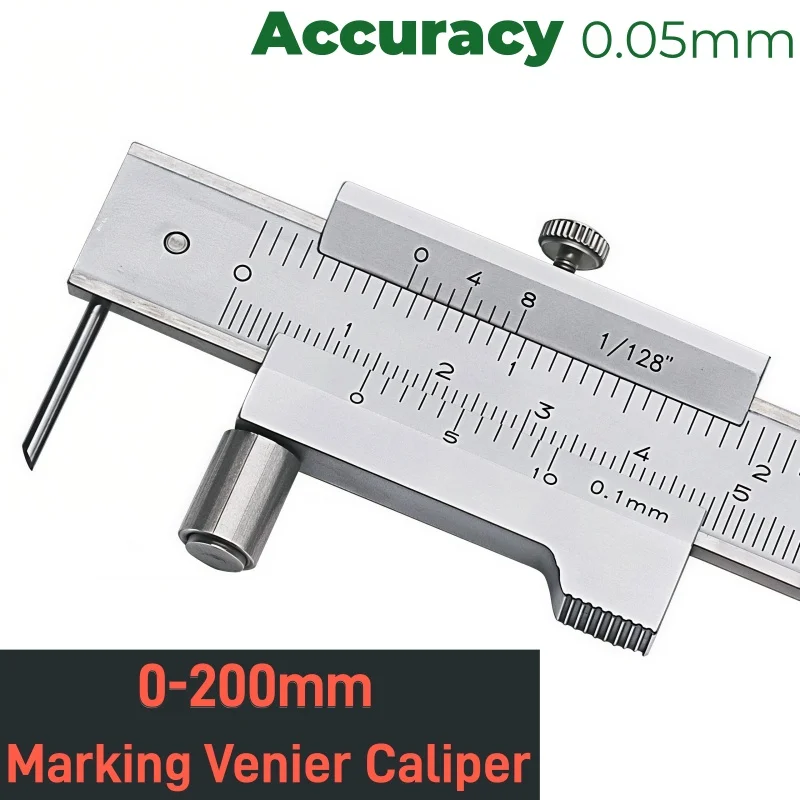 1pcs 0-200mm Marking Caliper with Carbide Needle Scriber Parallel Stainless Steel Vernier caliper Marking Ruler Measuring Tool