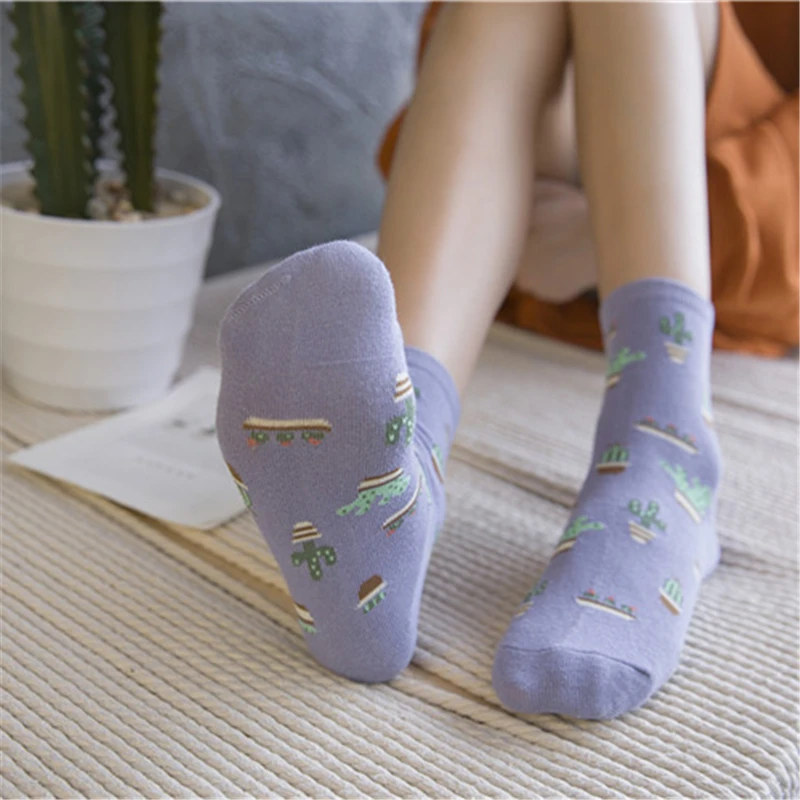 Girls Cartoon Plant Cactus Socks Comfortable Cute Cotton Casual Soft Sokken Warm Women Meias Dropship