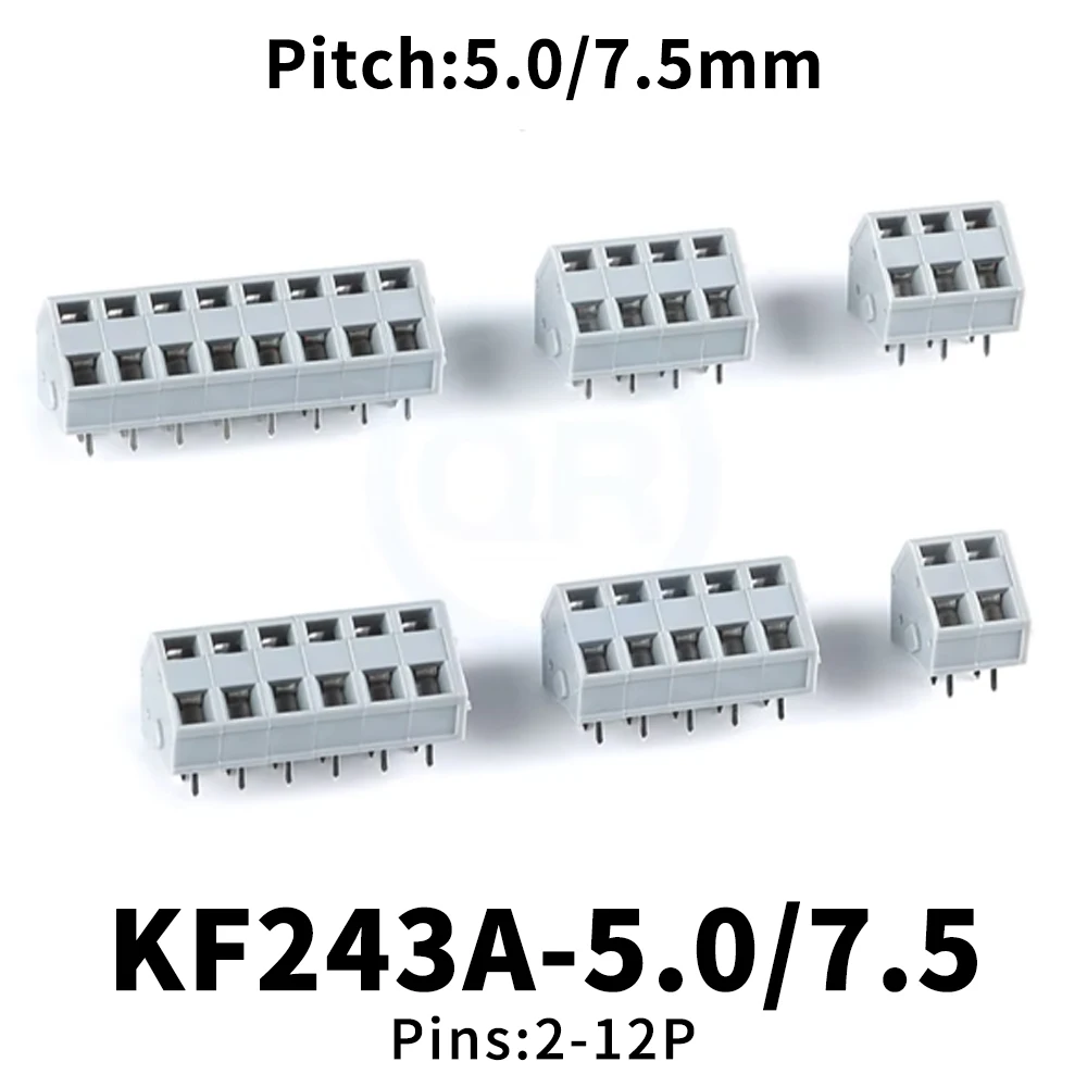 (5 pcs) KF243A 5.0MM 7.5MM PCB Grey Spring Type Terminal Block 243A-5.0/7.5mm Pitch Double Row Straight 2-12Pin