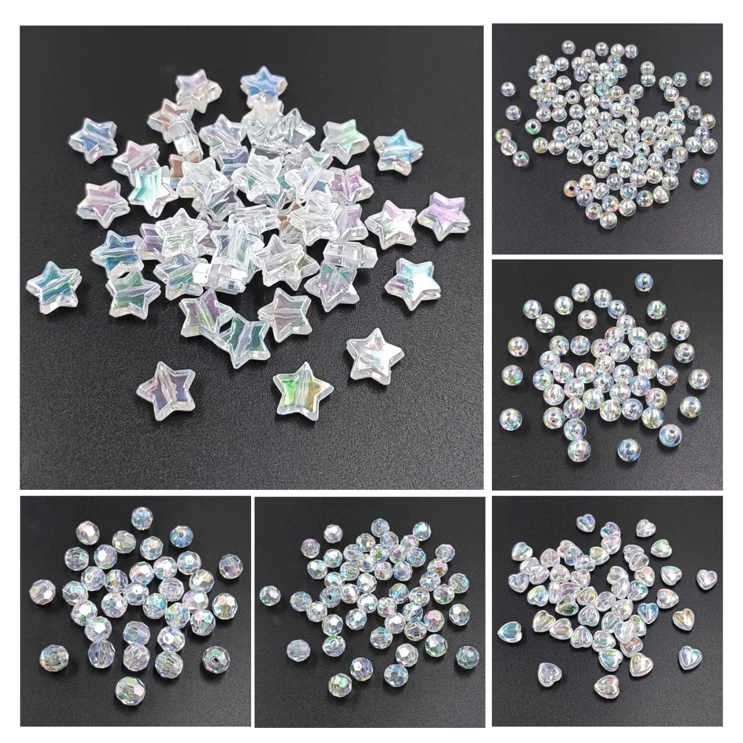 20/50pcs 6-10mm AB Color Transparent Heart Star Round Acrylic Beads For Earrings Necklaces Jewelry Making DIY Handmade Materials