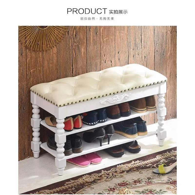 White solid wood shoe changing stool shoe cabinet for home use, dust-proof soft bag at the door can sit on multi-functional stor
