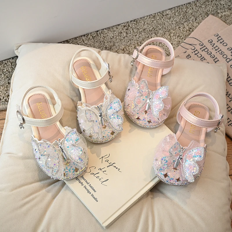 

Girls Summer Sandal Princess Baby Shoes Bling Sequins Butterfly Toddler Casual Flats Child Soft Party Dance Ballet Shoe