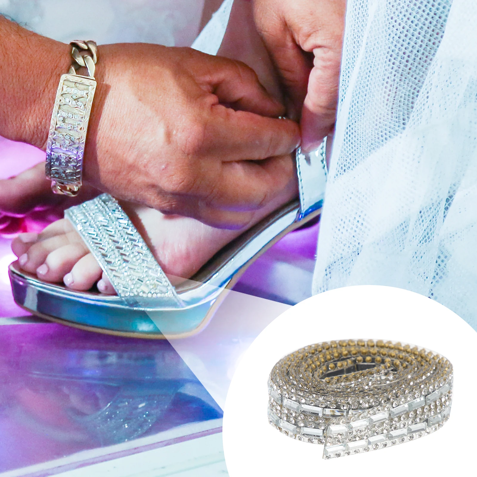 

1 Roll Self Adhesive Rhinestone Ribbon Cuttable Craft Trim For Diy Decor Costumes Accessories Multi-Function Clothing Trimming