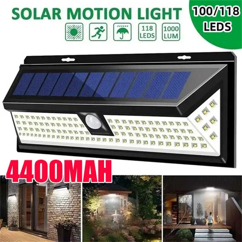 

118 LED 4400MAH 3 Modes Garden Solar LED Lights Outdoor Solar Lamp Motion Sensor 270 Degree Waterproof IP65 Solar Security Light