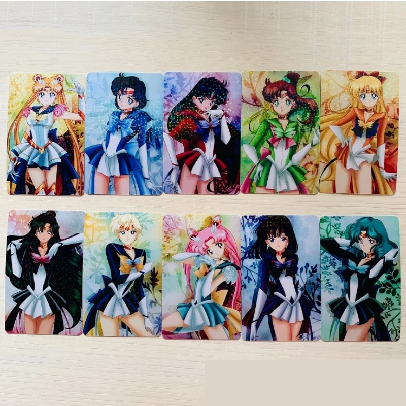 10 arkuszy Sailor Moon Flash Card Tsukino Usagi Kino Makoto Chibiusa Diy Stickable Series Action Toy Figures Anime Game Collection