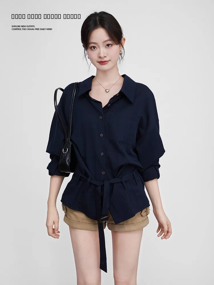 

Футболка женская свободного кроя с отложным воротником, повседневная, синяя, осенне-зимняя, дизайн «Жители Галактики», новинка...