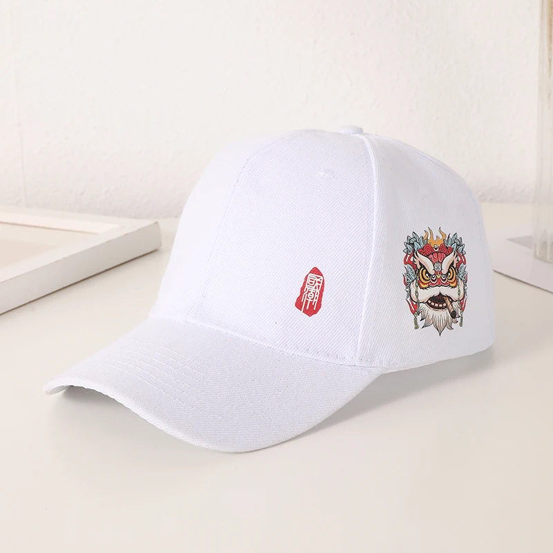 Simple Chinese style embroidered printed baseball cap National Tide Lion All-match Hip Hop Cap Adjustable Velcro with top tide c