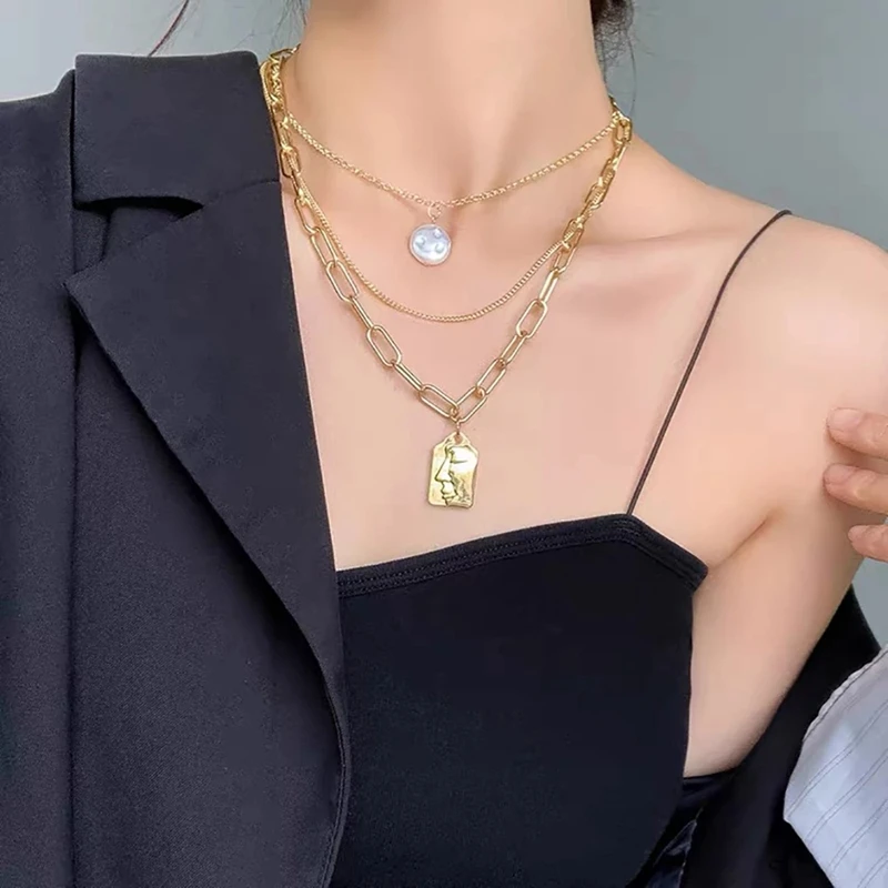 DAXI Vintage Punk Chains On The Neck Choker Pendant Necklace For Women Gold Color Thick Chain Necklaces Party Boho Jewelry Colar