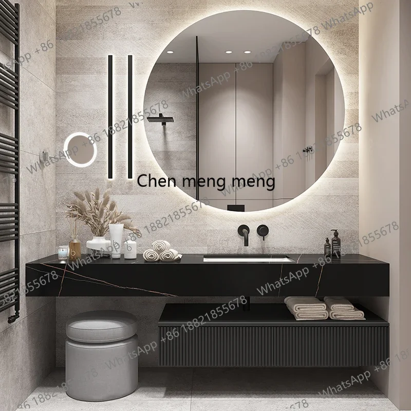 XinHang Slate Bathroom Furniture Integrated Basin Wintabinet Combination Washbasin Washing Solid Wood Cabinet Smart Light Luxury