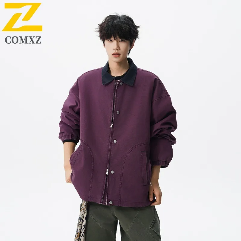 

​​COMXZ Men Vintage American Casual Jacket 2025 Distressed Cotton Coat Oversized Fit Urban Streetwear Autumn Tactics Outerwear​​