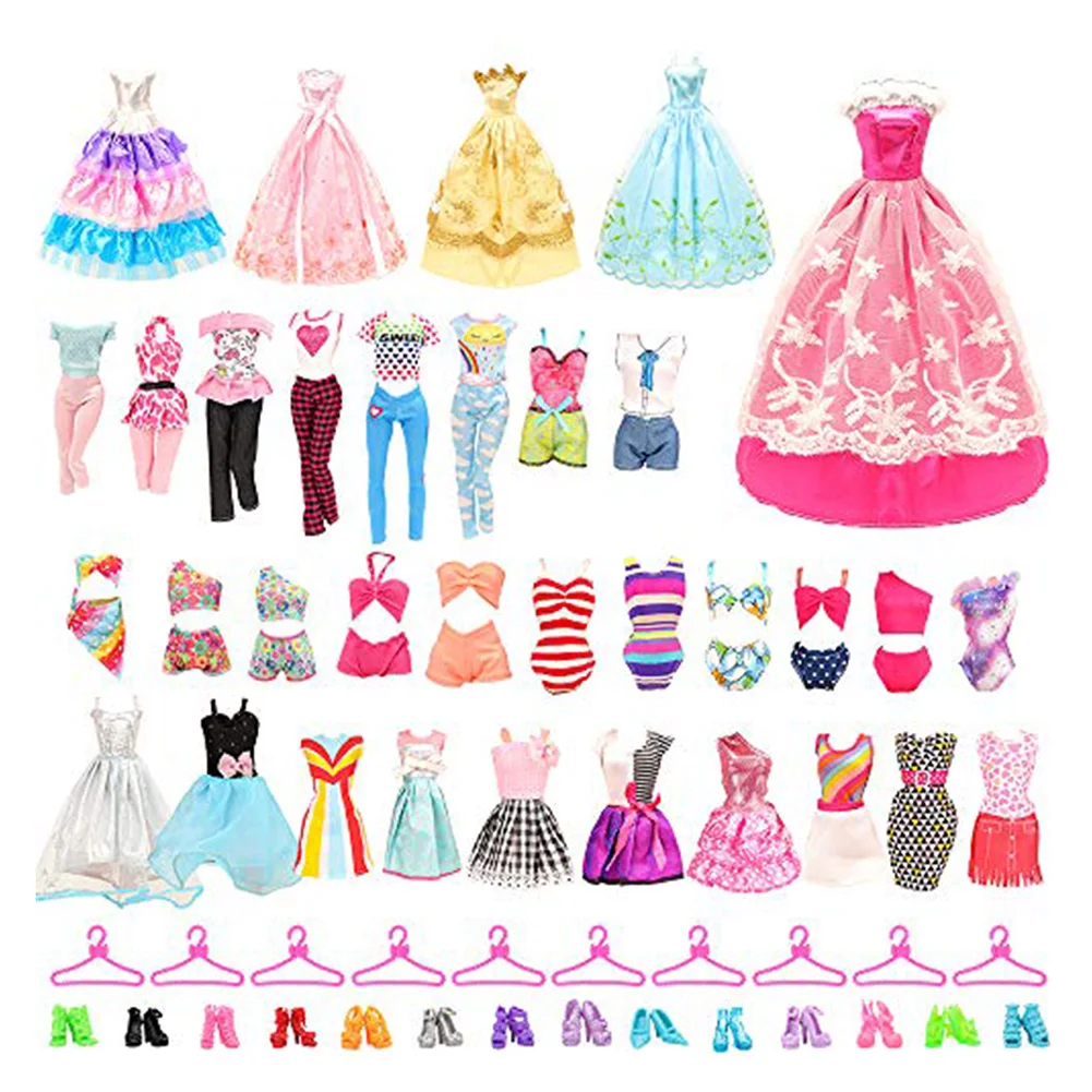 36pcs Doll Dressup Dress Polyester Doll Decorative Skirt Props Fairy Collection Clothes Random Style for Changing Clothes Game