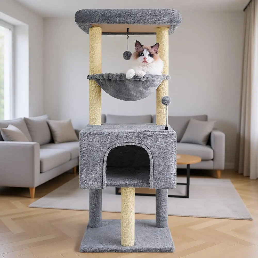 

Fashion Design 43.3 Cat Trees with Cat Houses, Grey