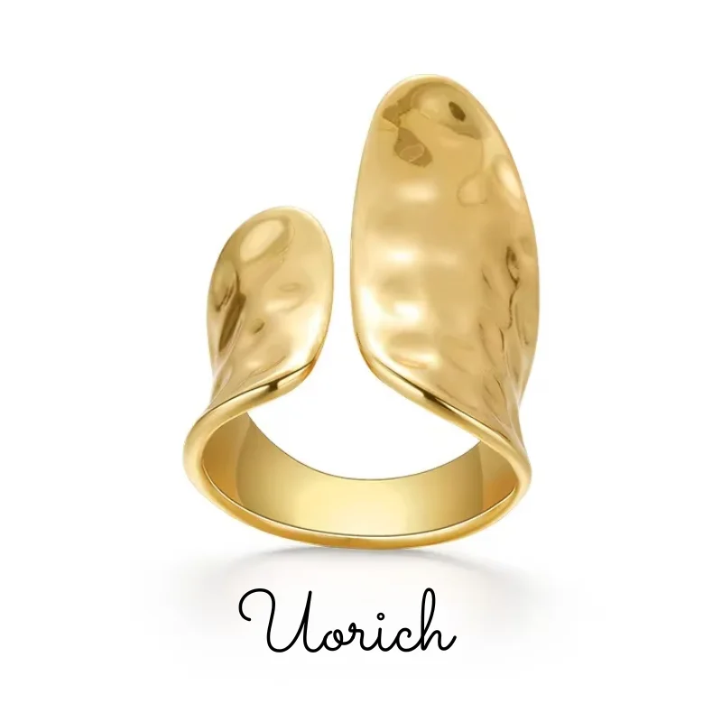 Uorich INS Wind Light Luxury Vintage Design Sense Opening Irregular Hammer Pattern Stainless Steel Rings for Women Jewelry Gifts