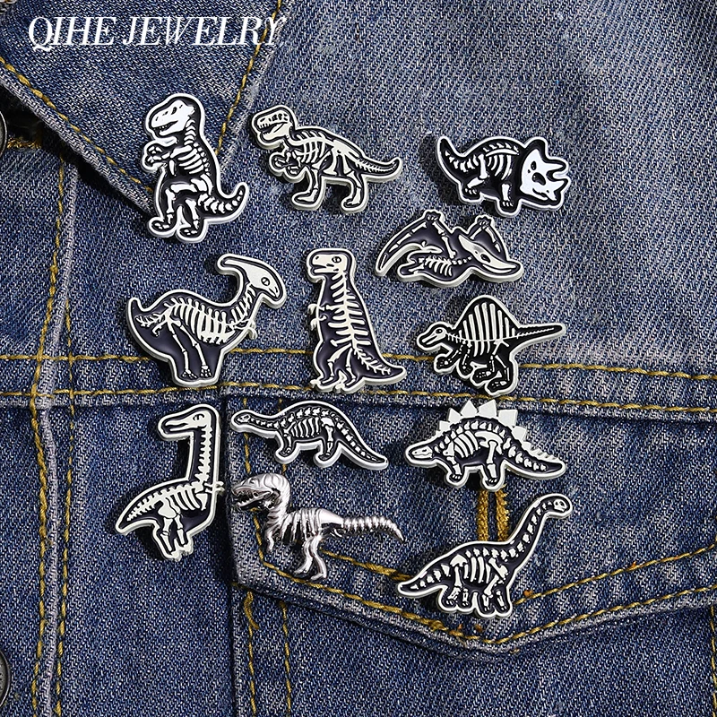 Dinosaur Enamel Pin Tyrannosaurus Rex Ancient Animal Custom Gifts for Friends Black Punk Lapel Clothes Brooch Jewelry