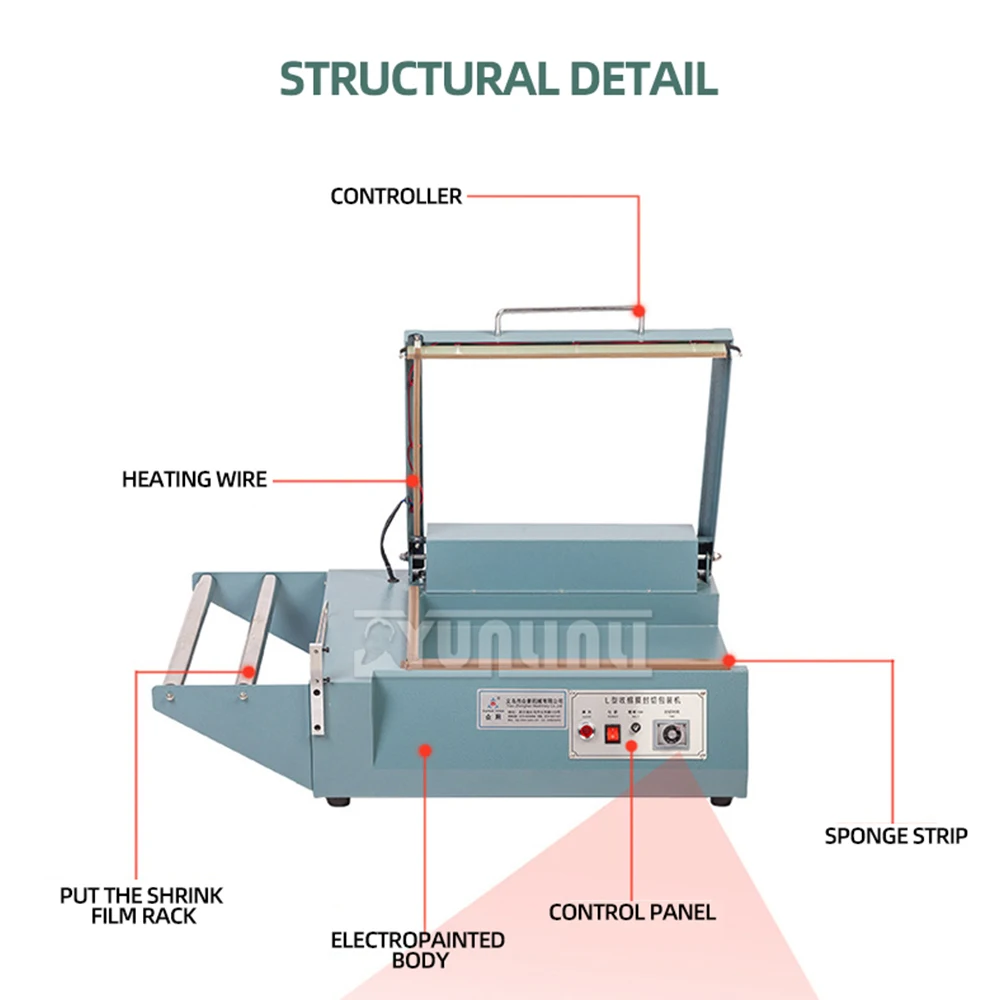 SF-380 Manual tipe L, 220v 800w, lapisan plastik Film DOF segel dan pemotong kemasan