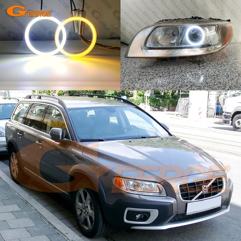 For Volvo S80 V70 XC70 Ultra Bright Dual Color Switchback Day Light Turn Signal SMD LED Angel Eyes Kit Halo Rings