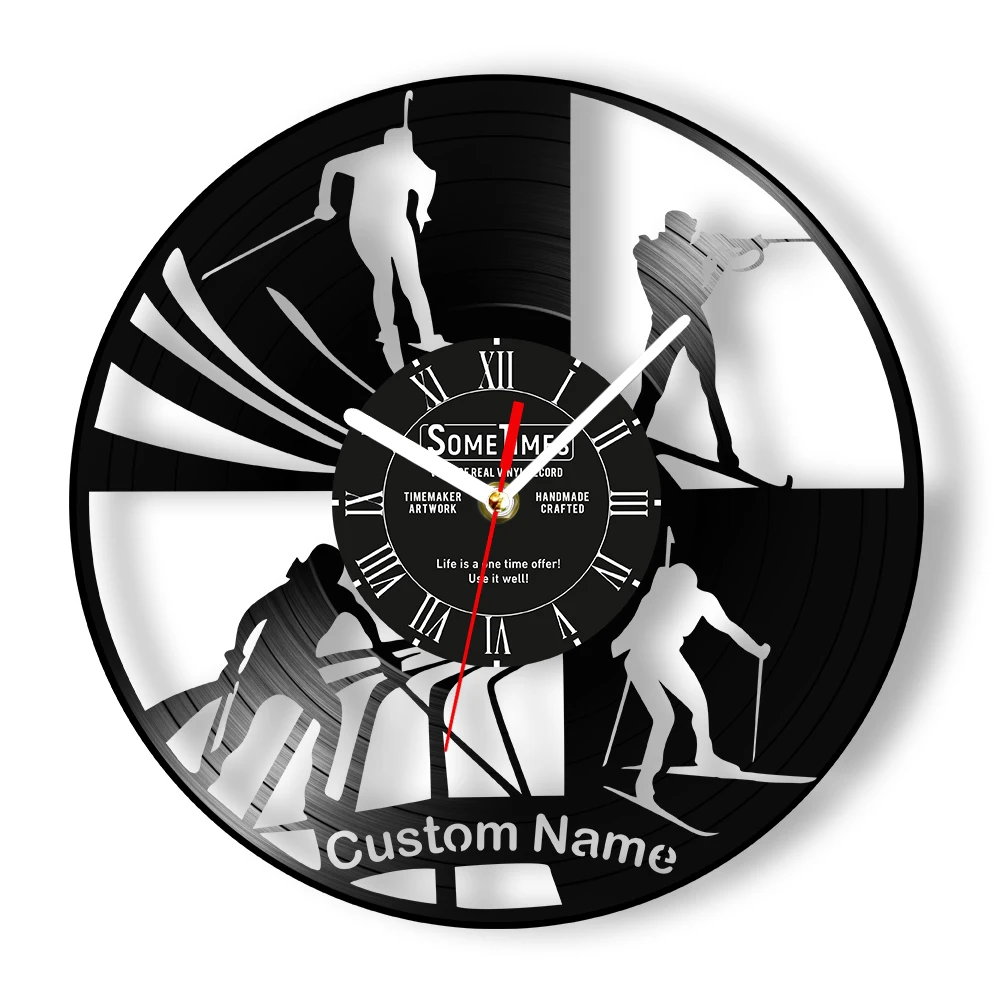 Personalized Biathlon Athlete Name Vinyl Record Wall Clock For Bedroom Run Bike Swim Custom Triathlete Carved Music Album Clock