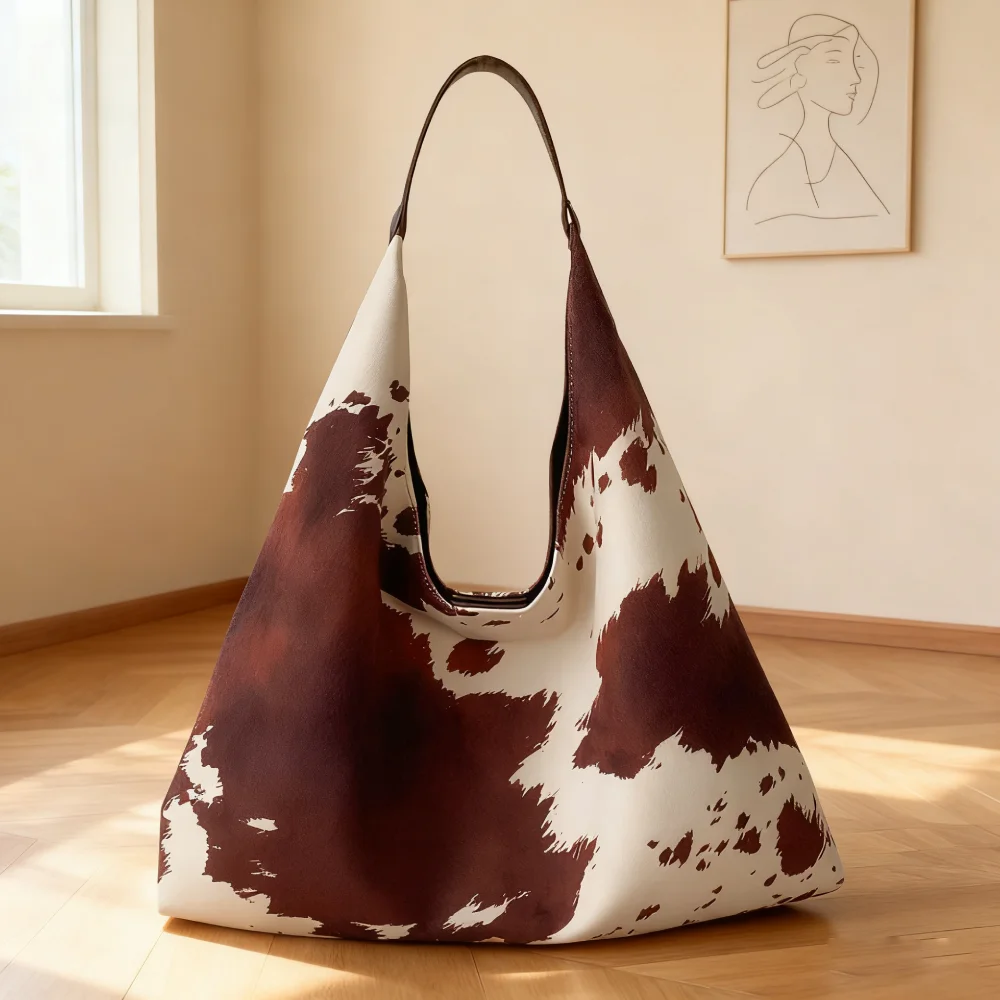 حقيبة يد نسائية بطبعة بقرة حقيبة كتف ذات سعة كبيرة حقائب يد عصرية غير رسمية تحت الإبط للسفر والتسوق والعمل للاستخدام اليومي