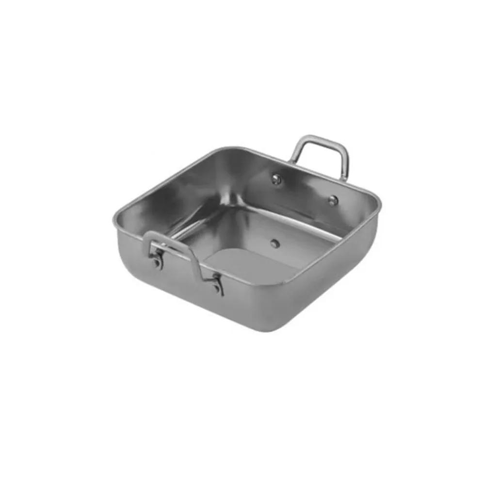 

Stainless Steel Square Food Serving Trays Korean Binaural Handle Tiramisu Tray Gold/Silver Flat Bottom Snack Dishes