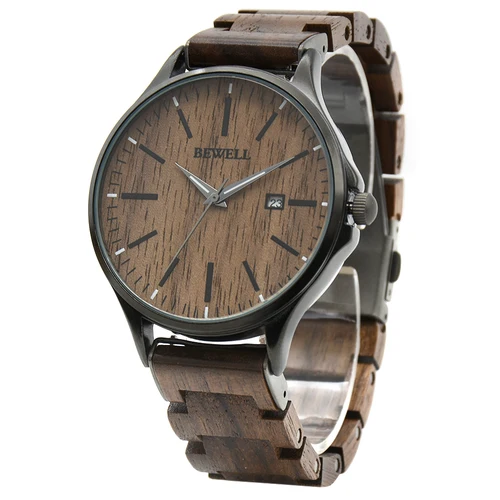 Imagen 2 del producto Reloj de pulsera de madera hecho a mano para hombre, reloj de cuarzo analógico delgado minimalista a la moda para hombre