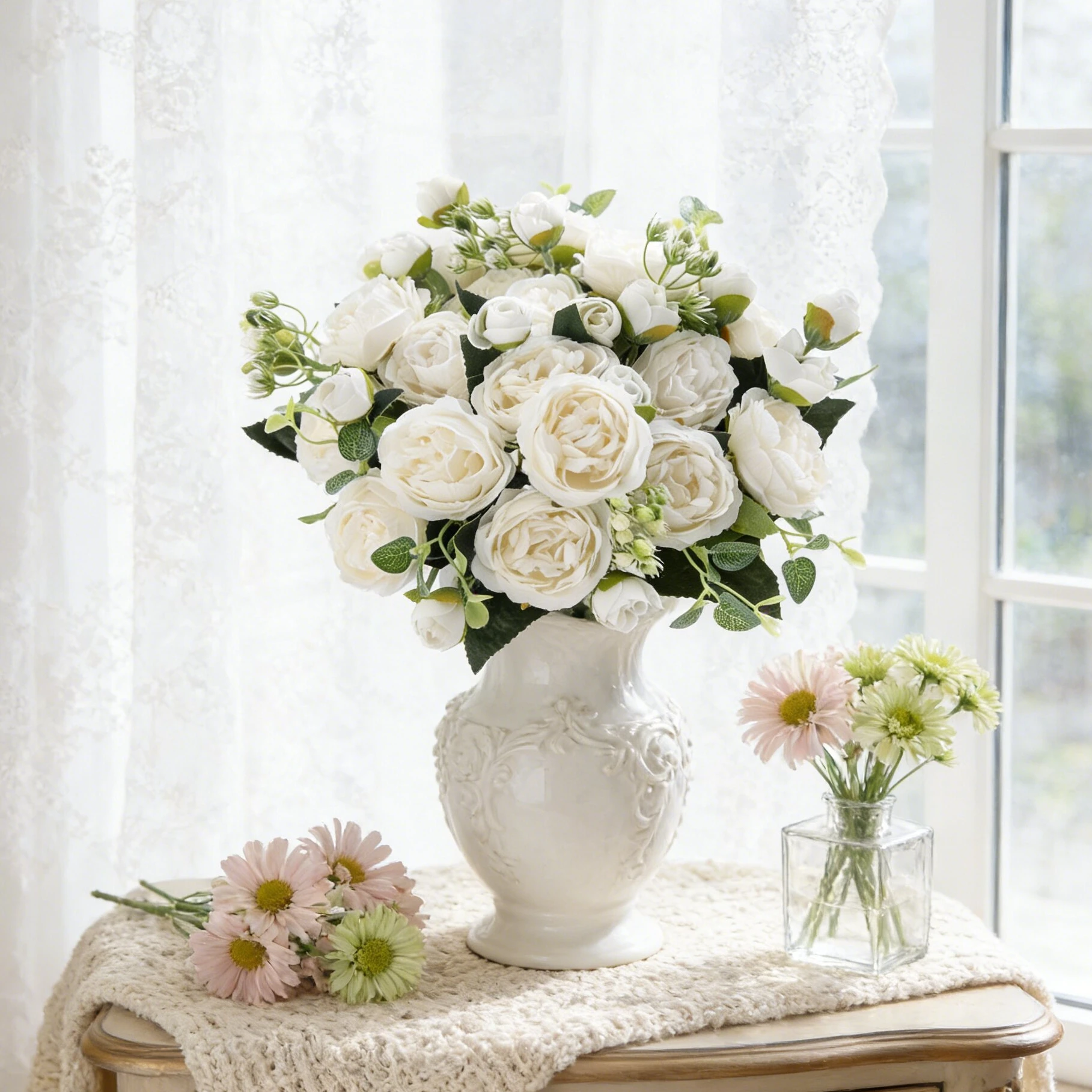 Künstliche Pfingstrosen-Blume für Außenbereich UV-Schutz Hochzeitskranz Brautstrauß Festival-Dekoration Garten Heim Zimmer Esstisch DIY Geschenk