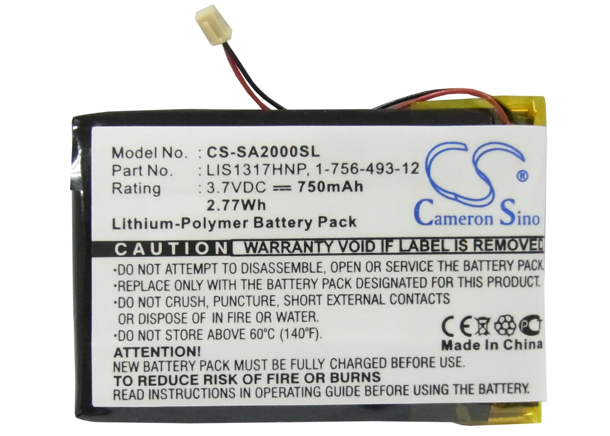 CS Replacement Battery ForSony NW-HD3 NW-A2000 750mAh / 2.78Wh  Media Player