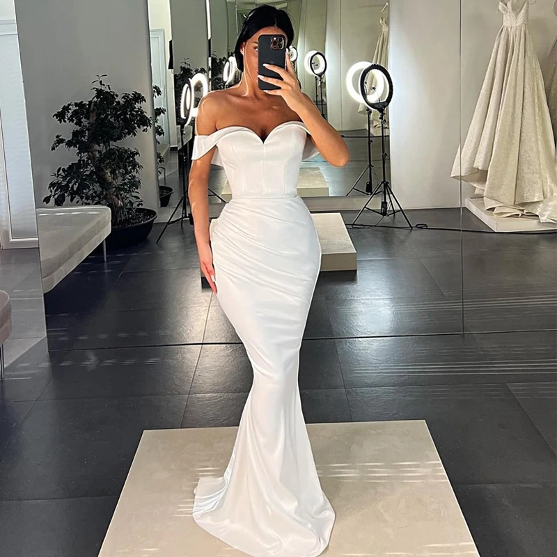 

Eightree Sexy Wedding Dresses 2022 Off Shoulder Bride Dress Sweep Train Mermaid Floor Length Wedding Evening Prom Gown Plus Size