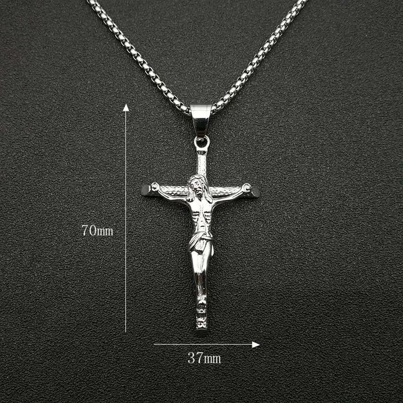 316L Stainless Steel Link Chain INRI Jesus Cross Crucifix Pendant&Necklaces Men Fashion Jewelry Gold Silver Color Father Gift