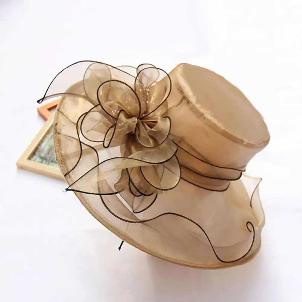 2023 Elegant Bow Wide Brim Bucket Hats Church Hat Fedora Women Summer Foldable Sun Cap Flower Sun Hat Wedding Tea Party Cap