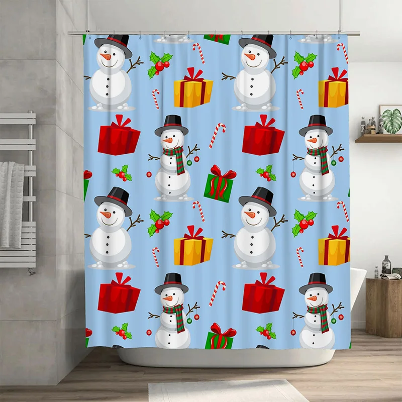

TU зимняя занавеска для душа со снеговиком, праздничный праздничный декор для ванной комнаты, рождественский тематический водонепроницаемый тканевый фон