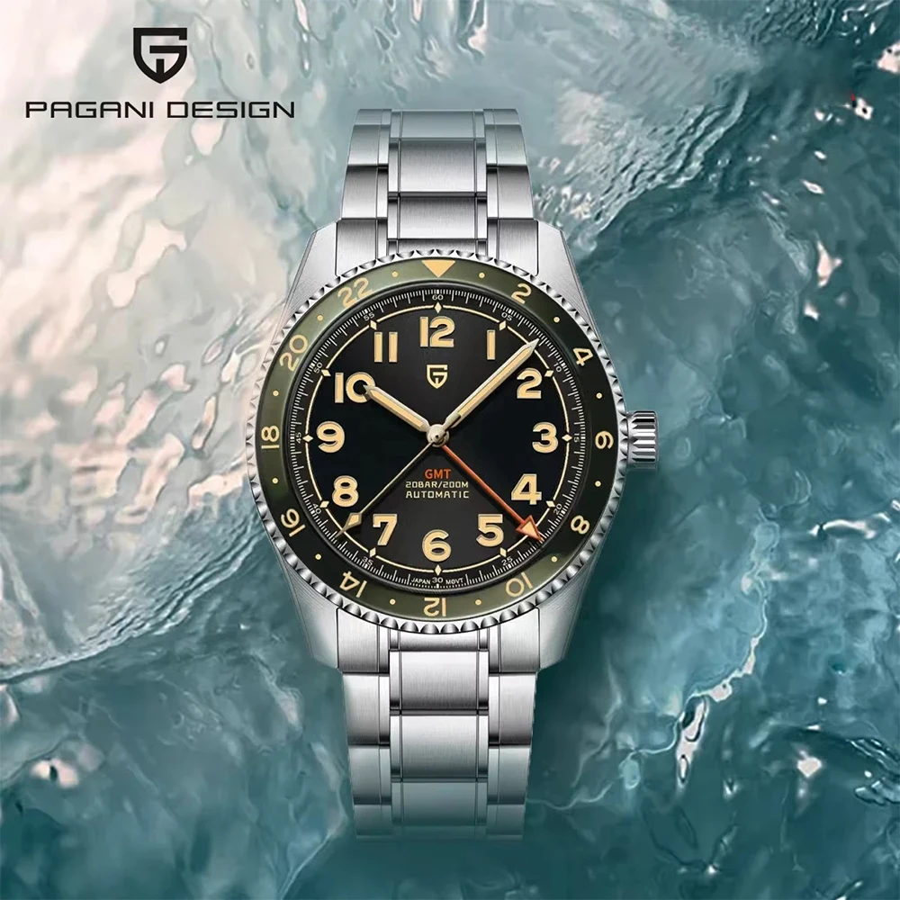 

Pagani Design 2026 New DG5833 Men GMT Automatic Mechanical Watch Top grade Sapphire Stainless Steel Diving 20Bar Luminous C3