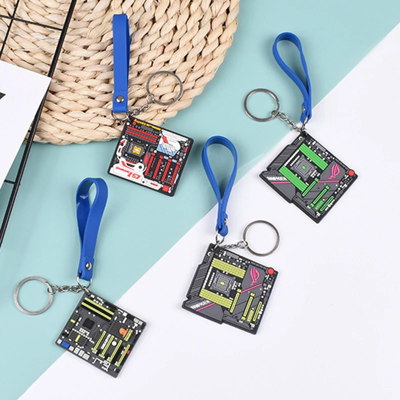 Creative Motherboard Circuit Board Keychain Cute Silicone Cartoon Keyrings Computer Business Pendant Key Holder Bag Car Charms