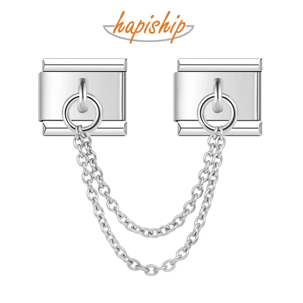 Hapiship Original Design Stainless Steel Double Layer Chain Link Charm Fit 9mm Bracelet Stainless Steel Jewelry Making DJL03