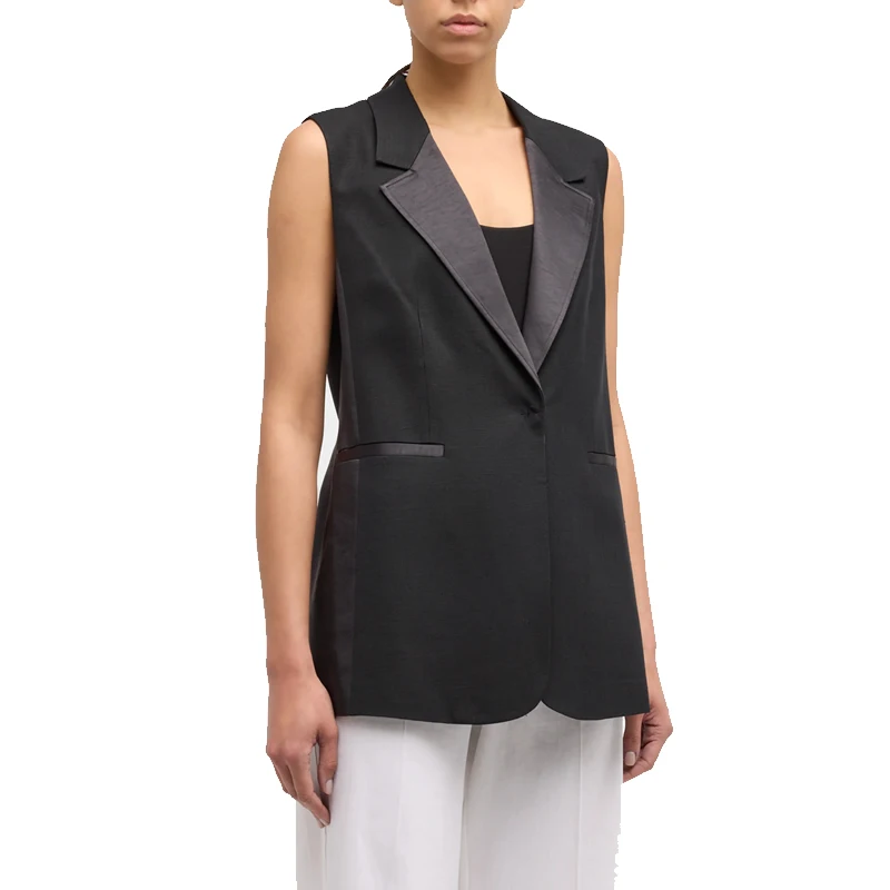 

New Patchwork Women Vest Fashion Turn-Down Collar Mini Vest