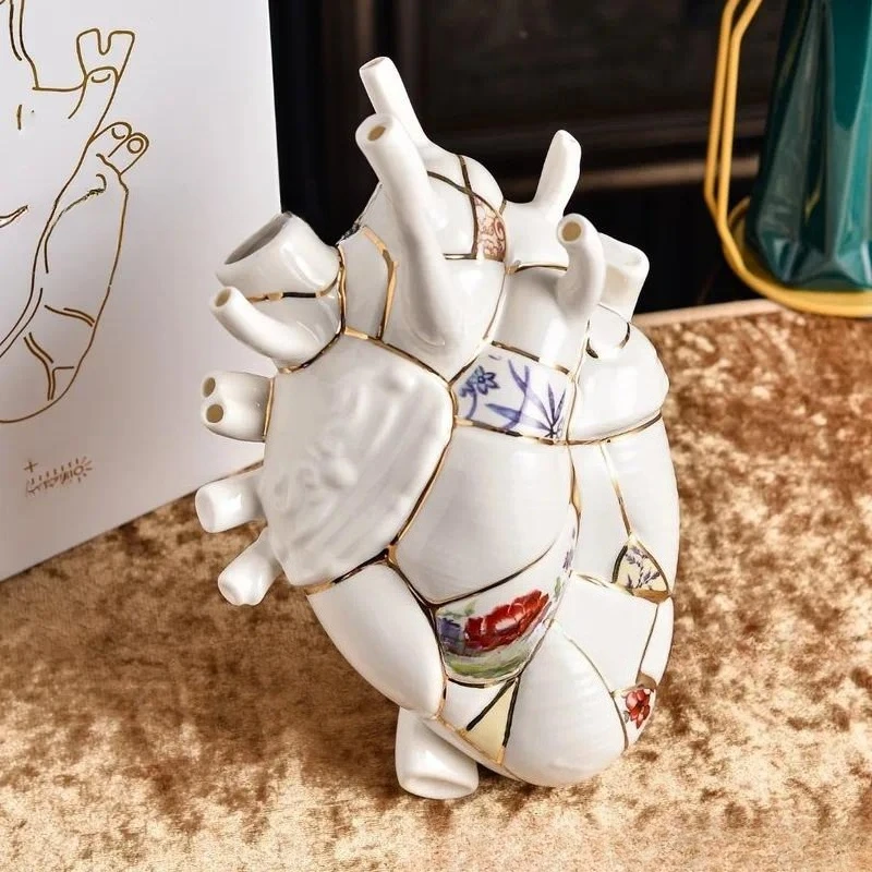 SCYChinese and Western splicing golden vase flower arrangement light luxury ceramic dining table home advanced creative ornament