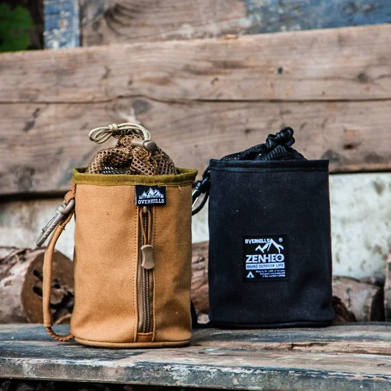 

-Overhills Outdoor Camping Equipment Storage Canvas Paper Bag High Mountain Air Tank Bag Mosquito Lamp Water Cup Hanger Bag