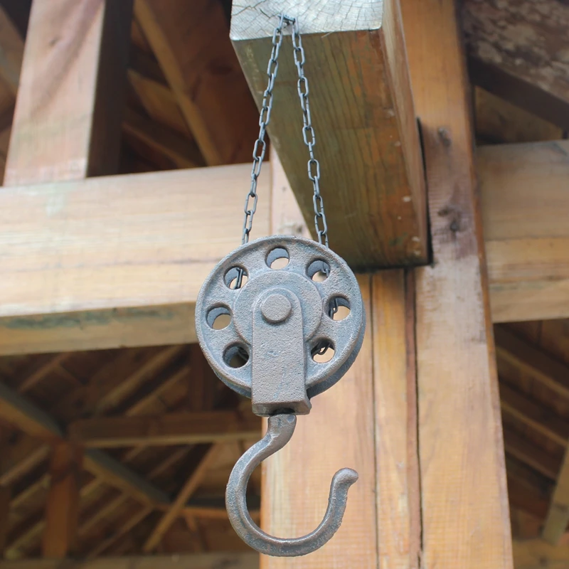 Cast Iron Pulley Hanging Hook With Chain In Small And Big Two Sizes European Handmade Antique Rough Home Garden Decor Wall Racks