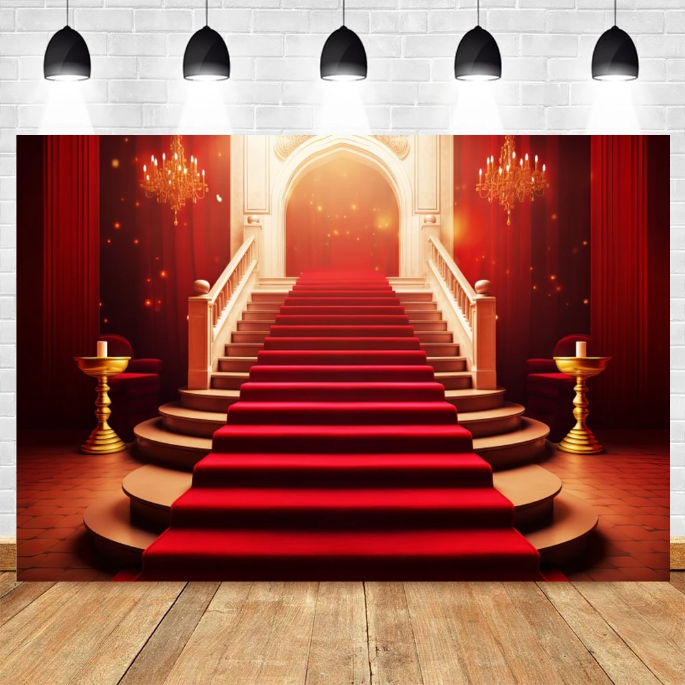 Luxurious Palace Backdrop for Photography Red Carpet Spiral Stairs Retro Palace Interior Adult Portrait Wedding Photo Background