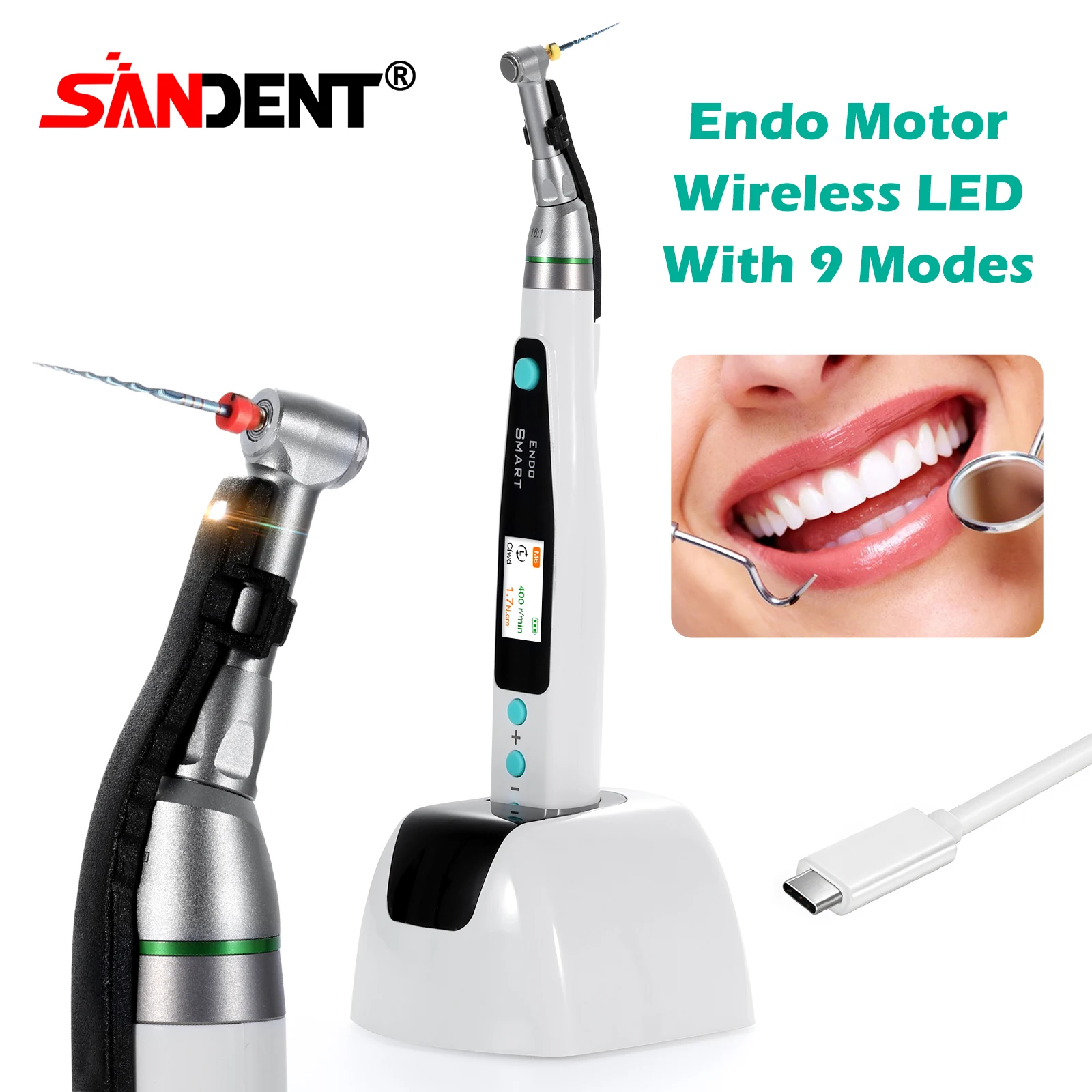 

Dental Wireless LED Endo Motor 16:1 Reciprocating Contra Angle Endodontic Root Canal Treatment