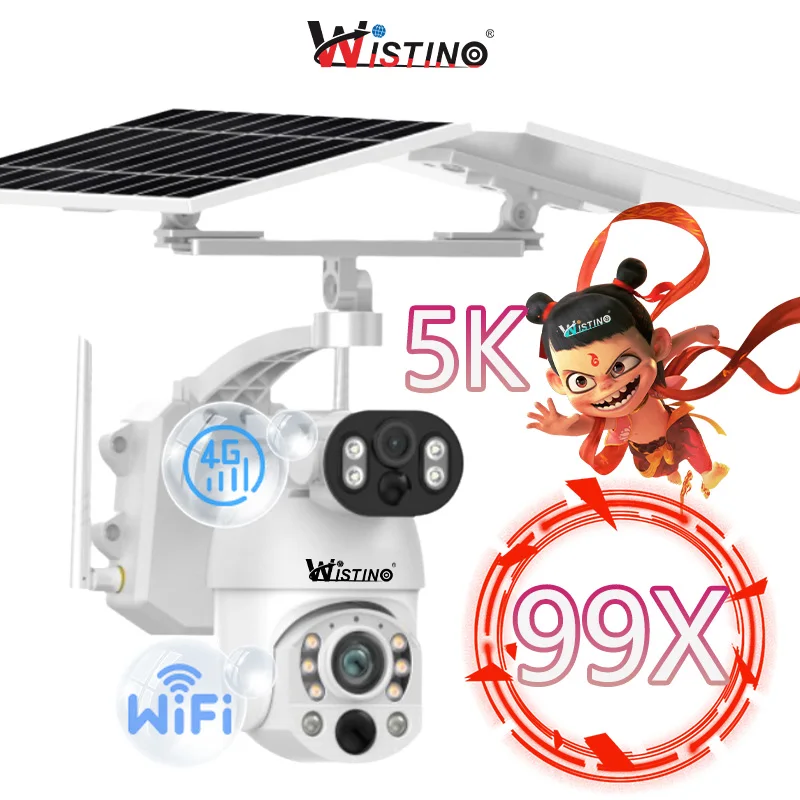 

Wistino 5K 99X Zoom PIR Auto Tracking Smart Alarm Ubox Dual Board Dual Lens Security Solar Camera 4g Sim Card