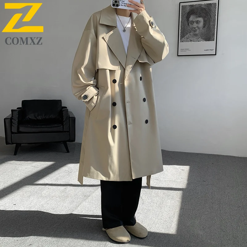 

COMXZ Мужская куртка 2025 Роскошный костюм с лацканами в английском стиле, удобное пальто, двубортное дорожное легкое осеннее длинное ветровка