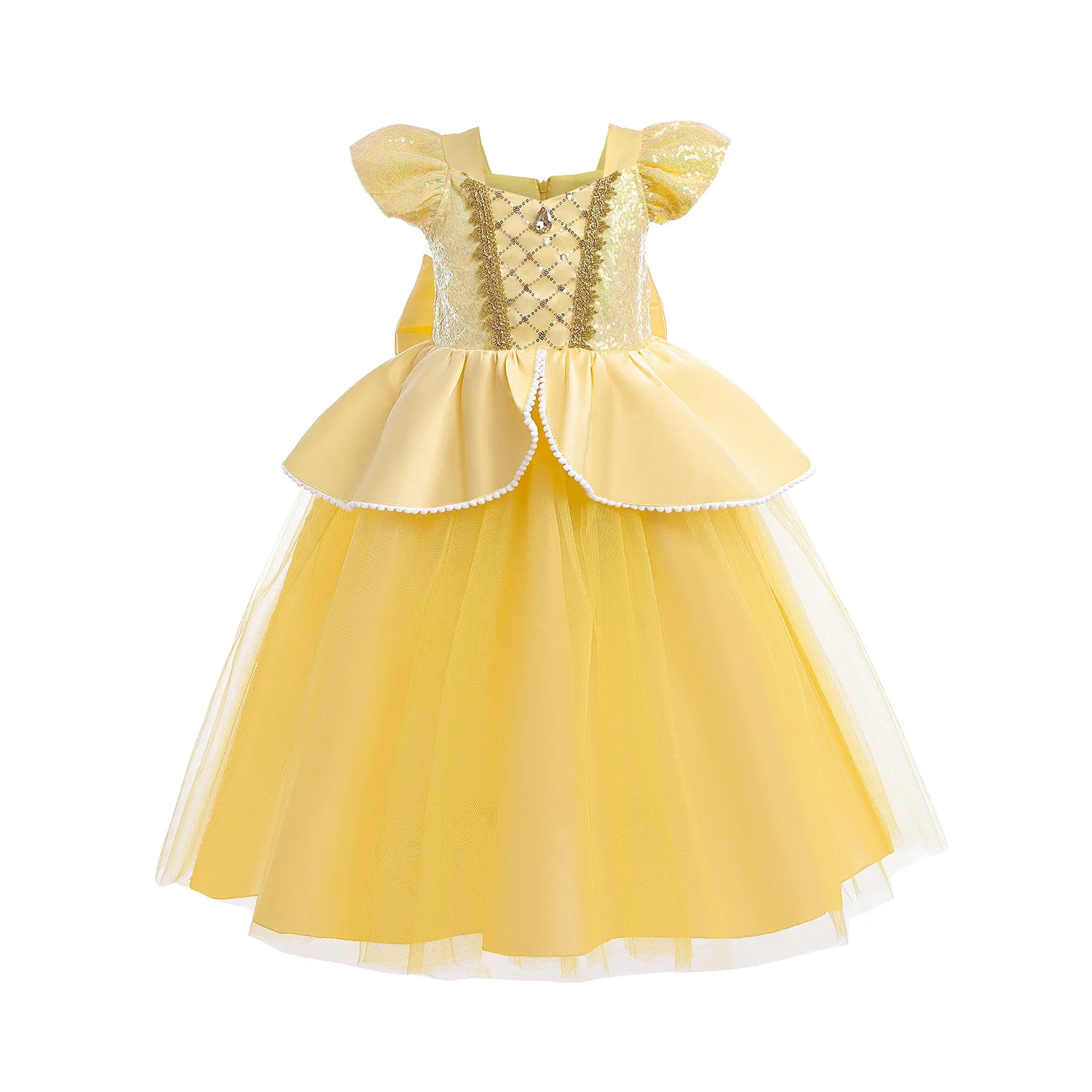 Belle-inspiriertes Party-Mesh-Kleid für Mädchen, elegantes, ausgefallenes Prinzessinnenkostüm, Belle Deluxe Ballkleid, Kinder-Weihnachtsrobe – Detail 2