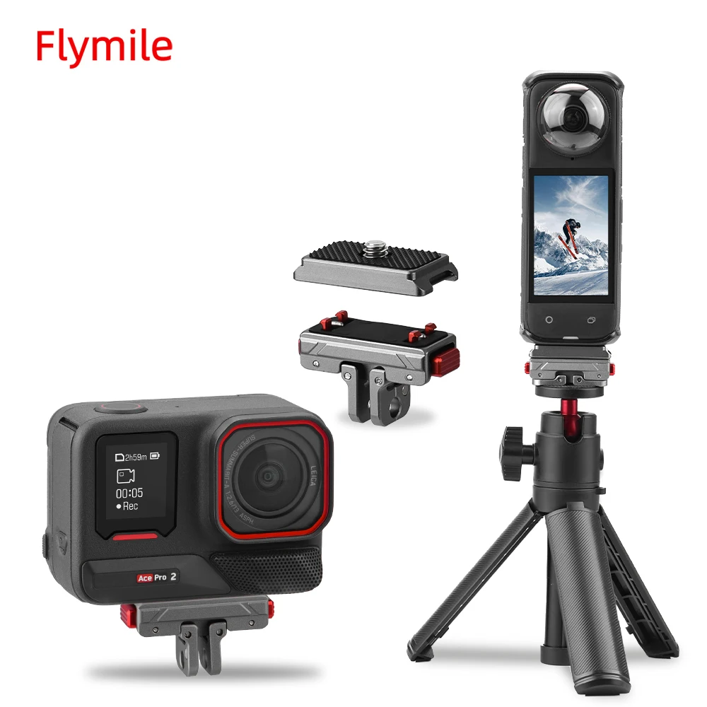 Magnetyczna baza montażowa Flymile do kamer Insta360 X5/Ace Pro 2, akcesoria, uchwyt przedłużający, szybkozłączka, płytka montażowa.