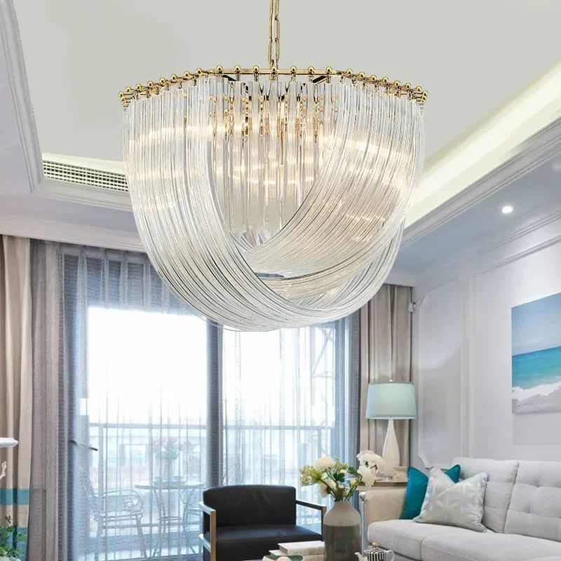 Nordic Minimalist Home Crystal Chandelier Dining Room Curved LED Chandelier Modern Bedroom Hall Main Light